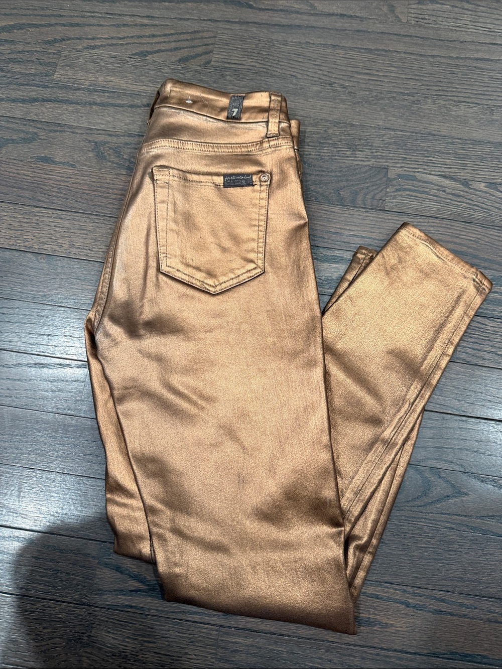 7 For All Mankind Metallic Copper Skinny Jeans
